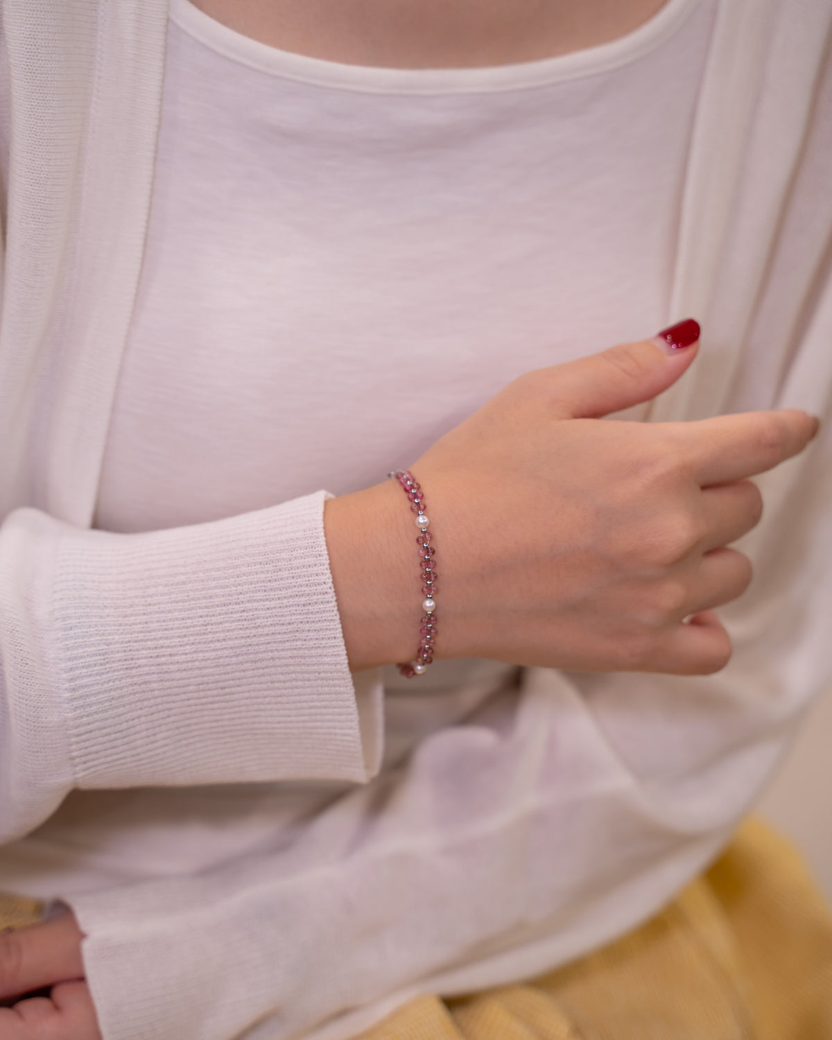 Pink Tourmaline bracelet with Adjustable Chain & Clasp
