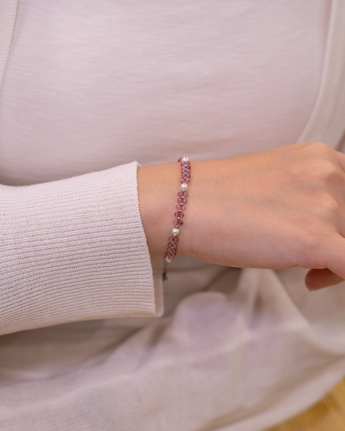 Pink Tourmaline bracelet with Adjustable Chain & Clasp