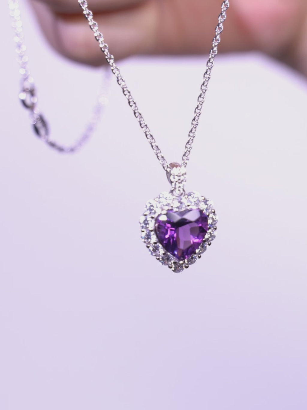 Amethyst Heart Silver Necklace