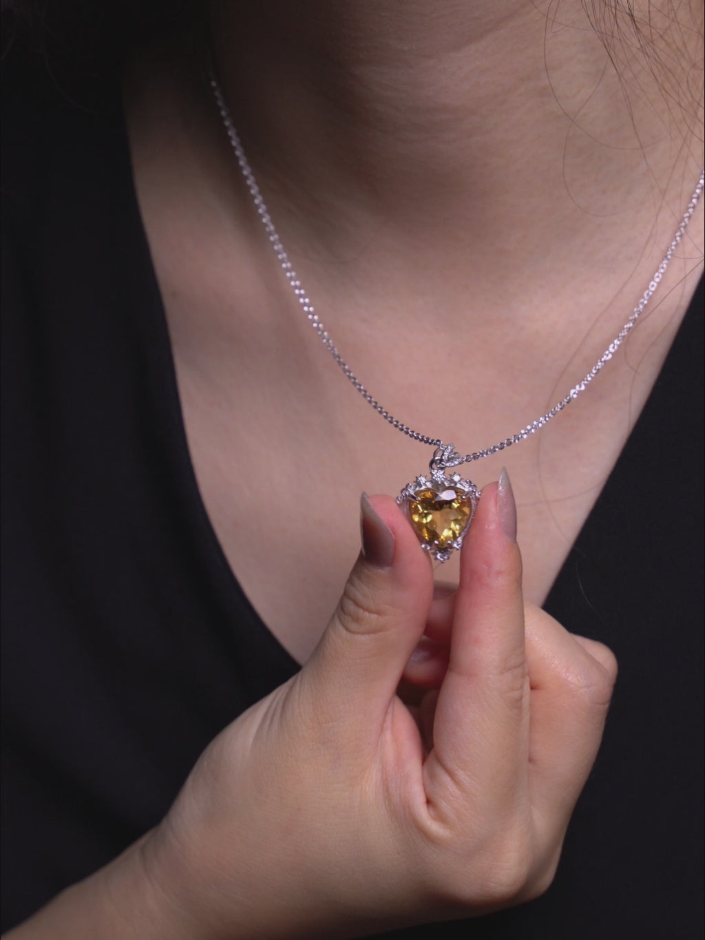 Citrine Heart Silver Necklace