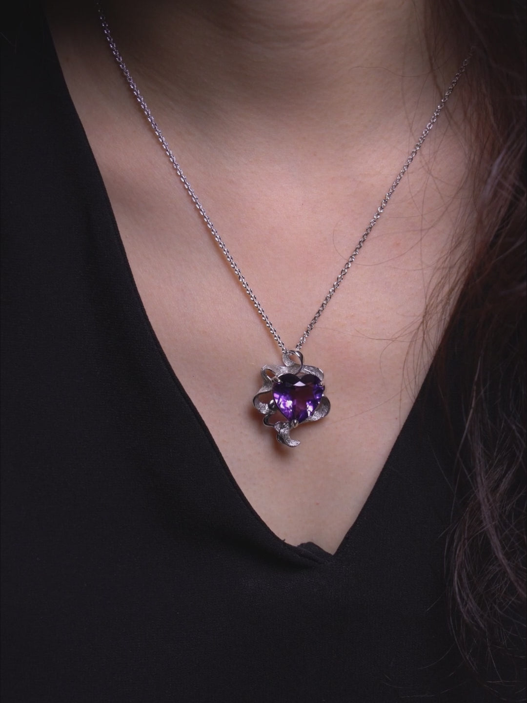 Amethyst Heart Silver Necklace