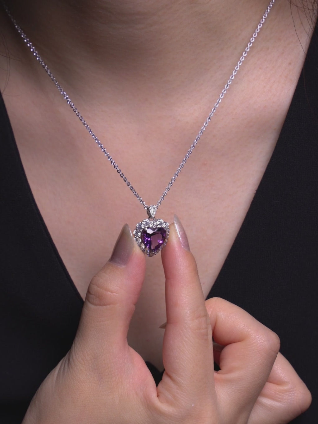 Amethyst Heart Silver Necklace