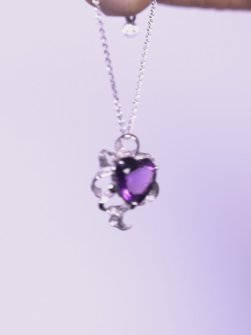 Amethyst Heart Silver Necklace