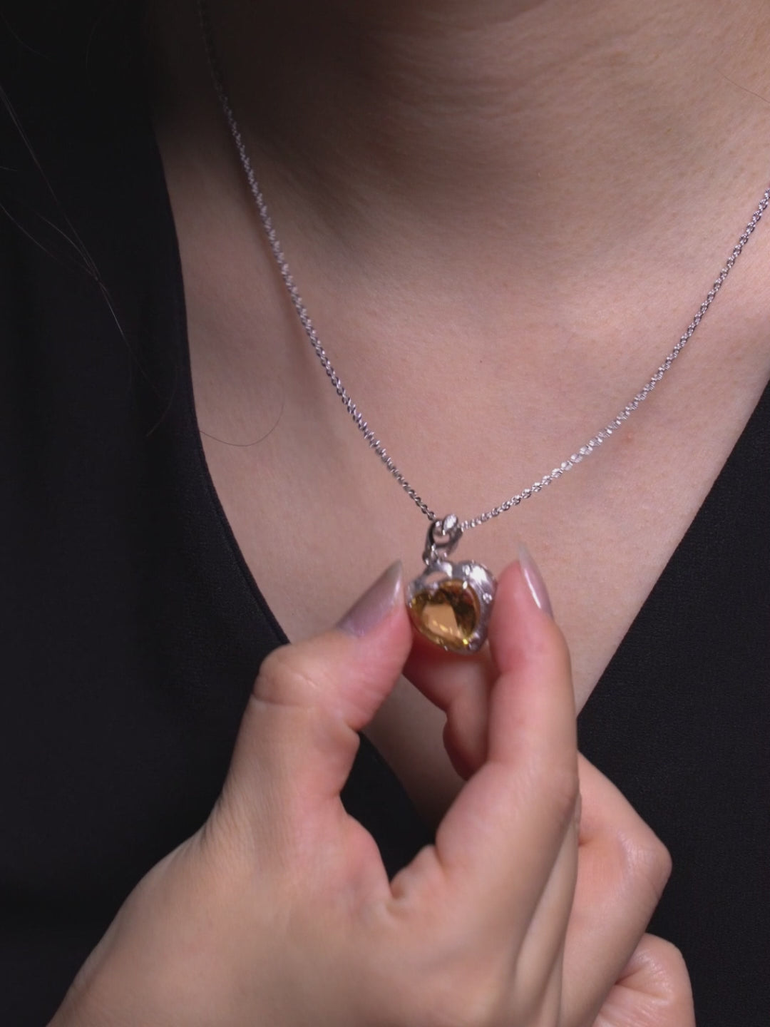Citrine Heart Silver Necklace